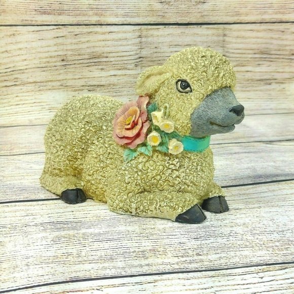 Woolly Resin Sheep Lamb Figurine Christmas Sheep Ornament Home Garden Décor VTG - Picture 1 of 12